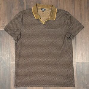 Express Brown Geometric Polo with Mustard Collar